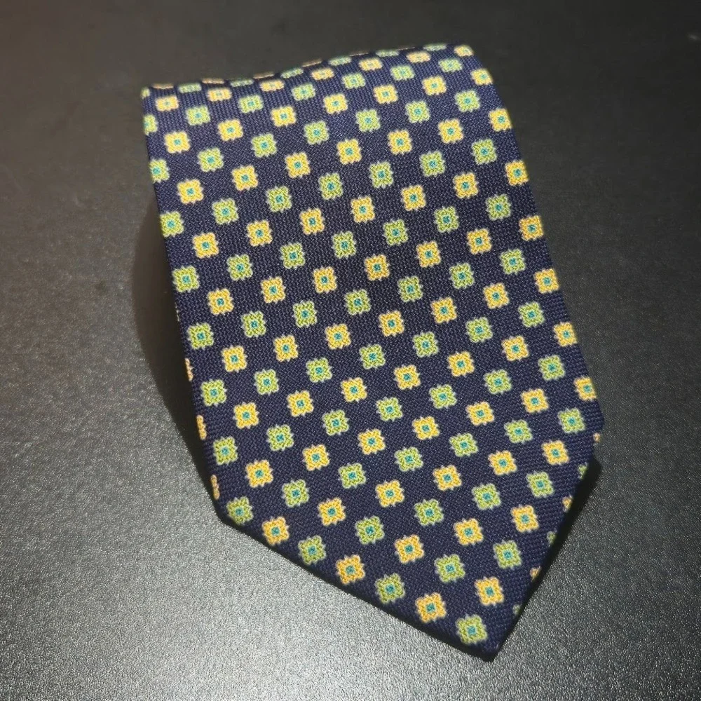 J.Crew Black Geometric Patterened 100% Silk Tie Handmade in USA